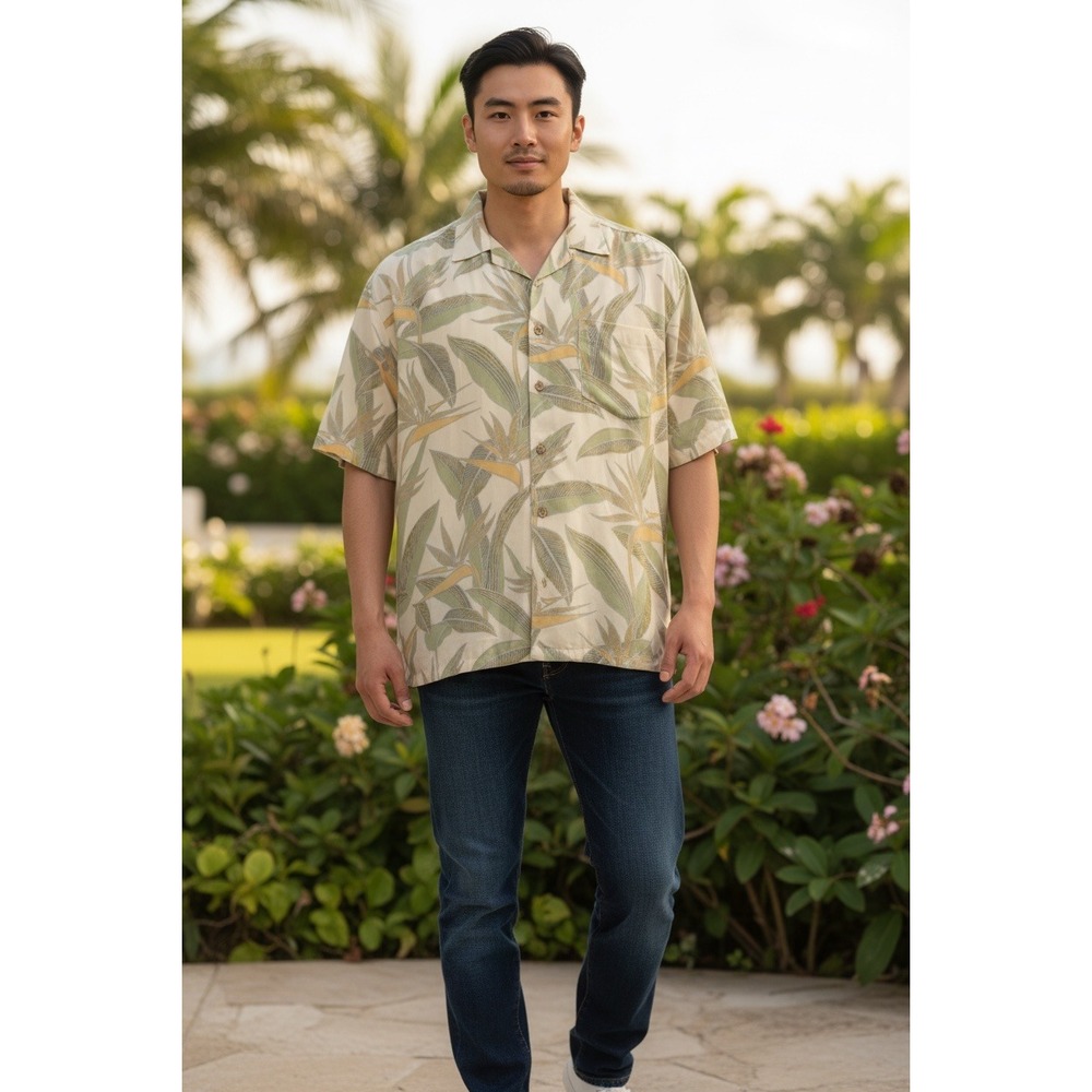 Tori Richard Mens Tropical Bird of Paradise Hawaiian Shirt XL Short‎ Sleeve